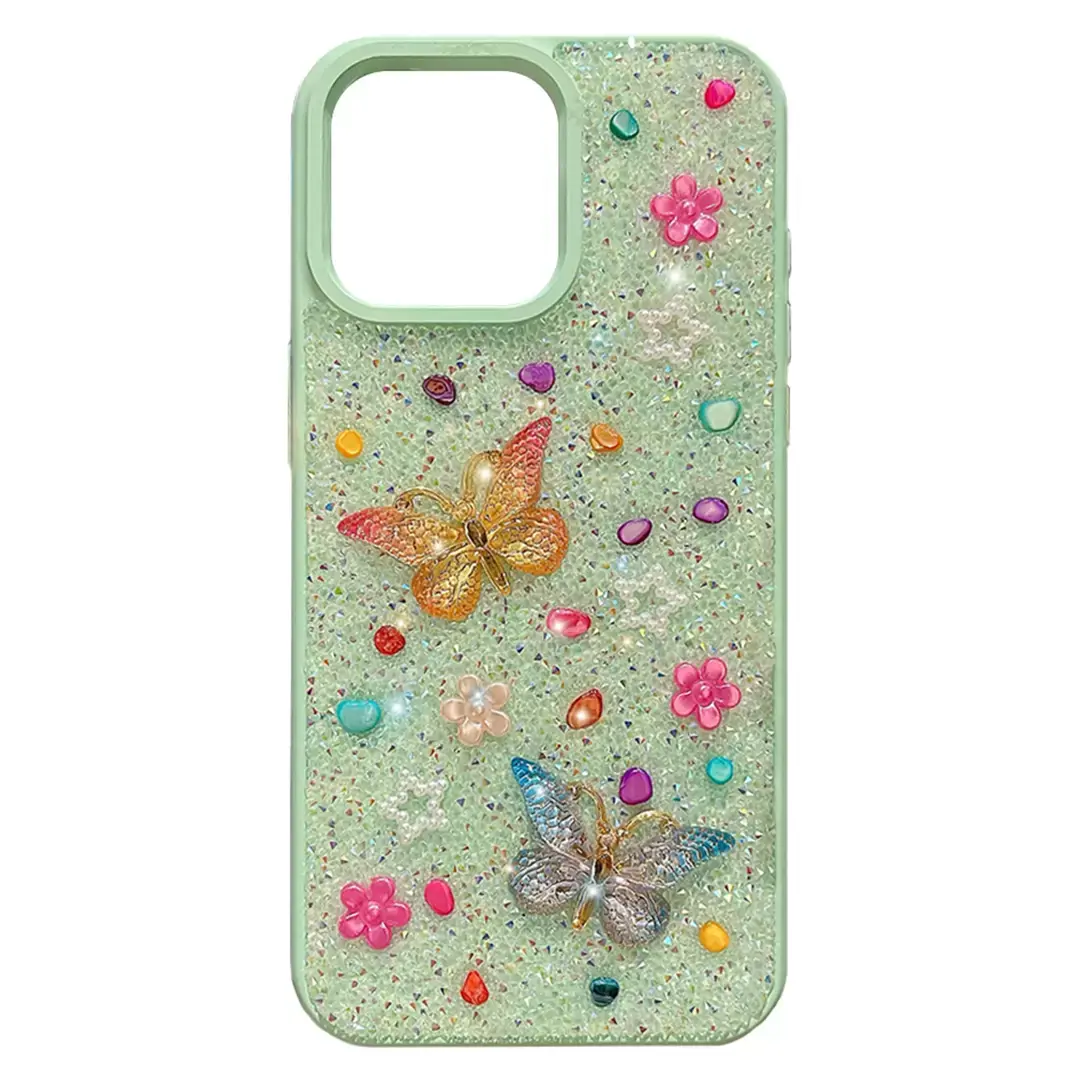 Samsung Galaxy S24 FE Butterfly and Diamond Bling Case Green